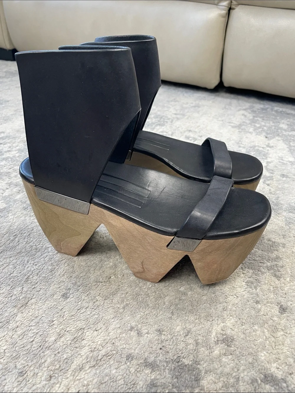 Rare Rick Owens Faun Monster Geta Platform Sandals Black Leather Sz 37 - Picture 9 of 16
